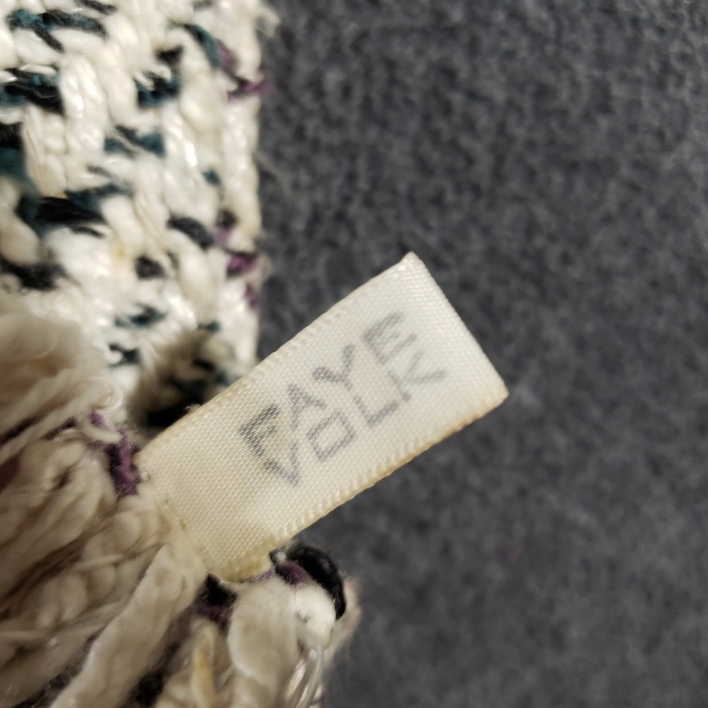 Faye Volk Scarf Women OS Cream Textured Chevron Silk Blend Hand Knit Fringe Art - Picture 5 of 7